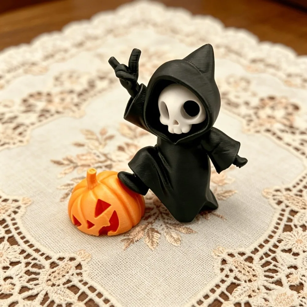 PLA Pumpkin Skull Statue Glossy Finish Mini Size Halloween Desk Solid Base Lightweight Mini Ghost Figurine Goth Fans