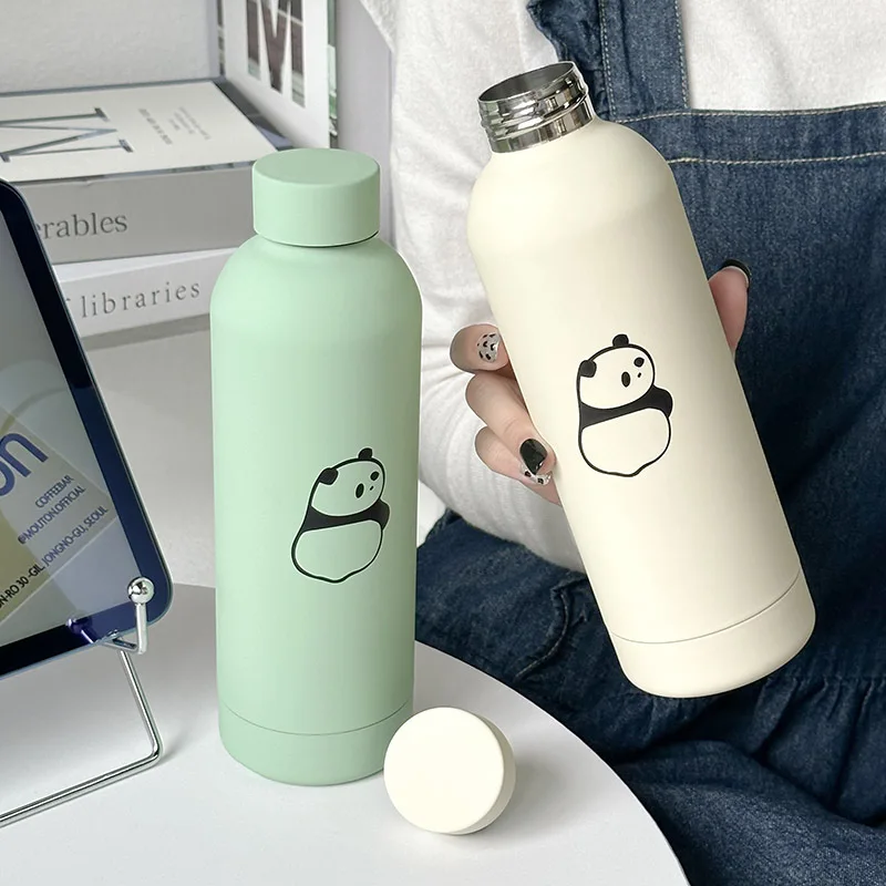 Straight Drink Cup Simple Portable Cute Panda Stainless Steel Thermos Cup Students High Appearance Level Advanced Sense