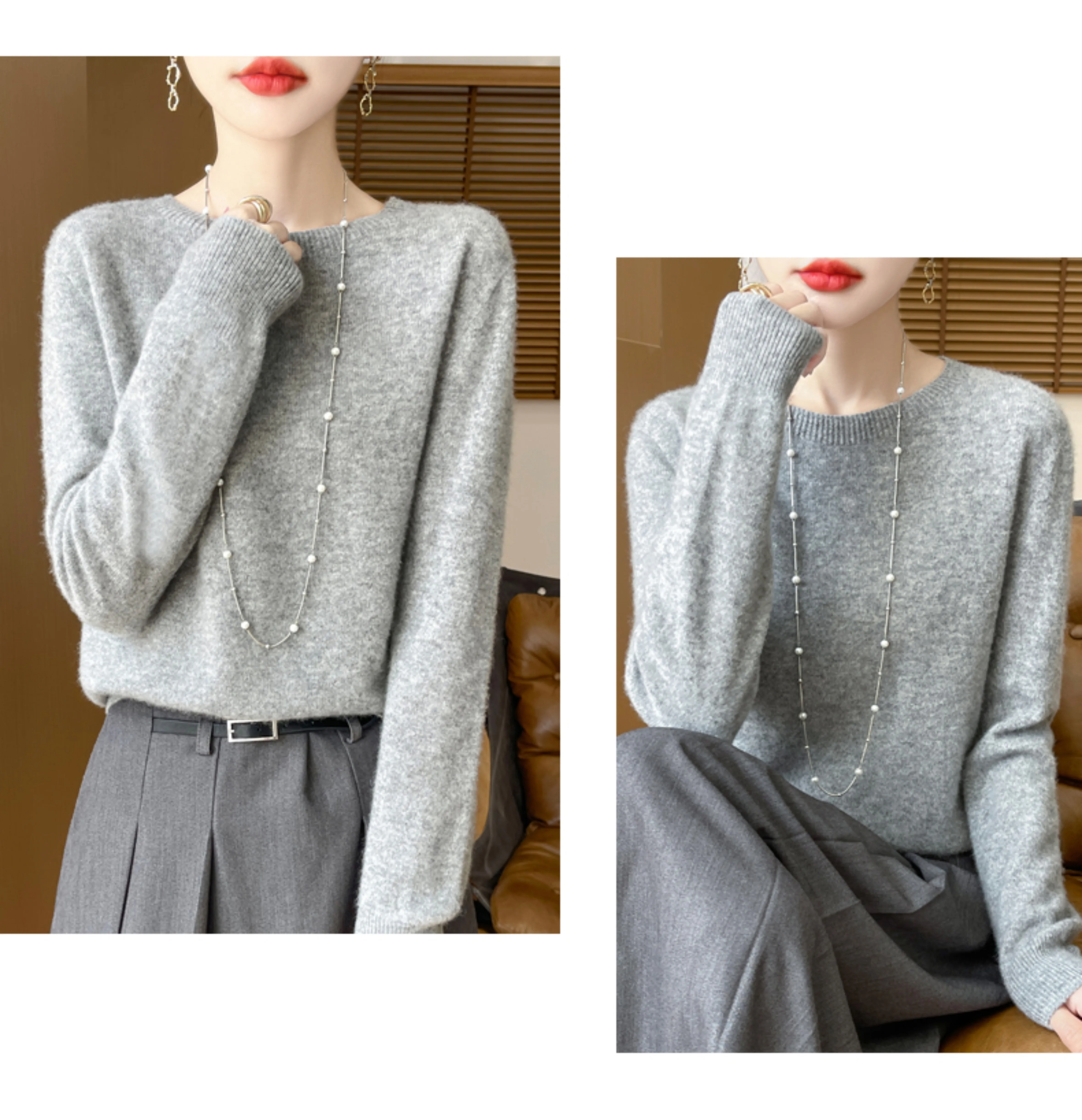 

100% Pure Wool Pullover Sweater Women's New O-neck Soild Color Seamless Versatile Cashmere Inner Knitted Sweater Autumn Winter