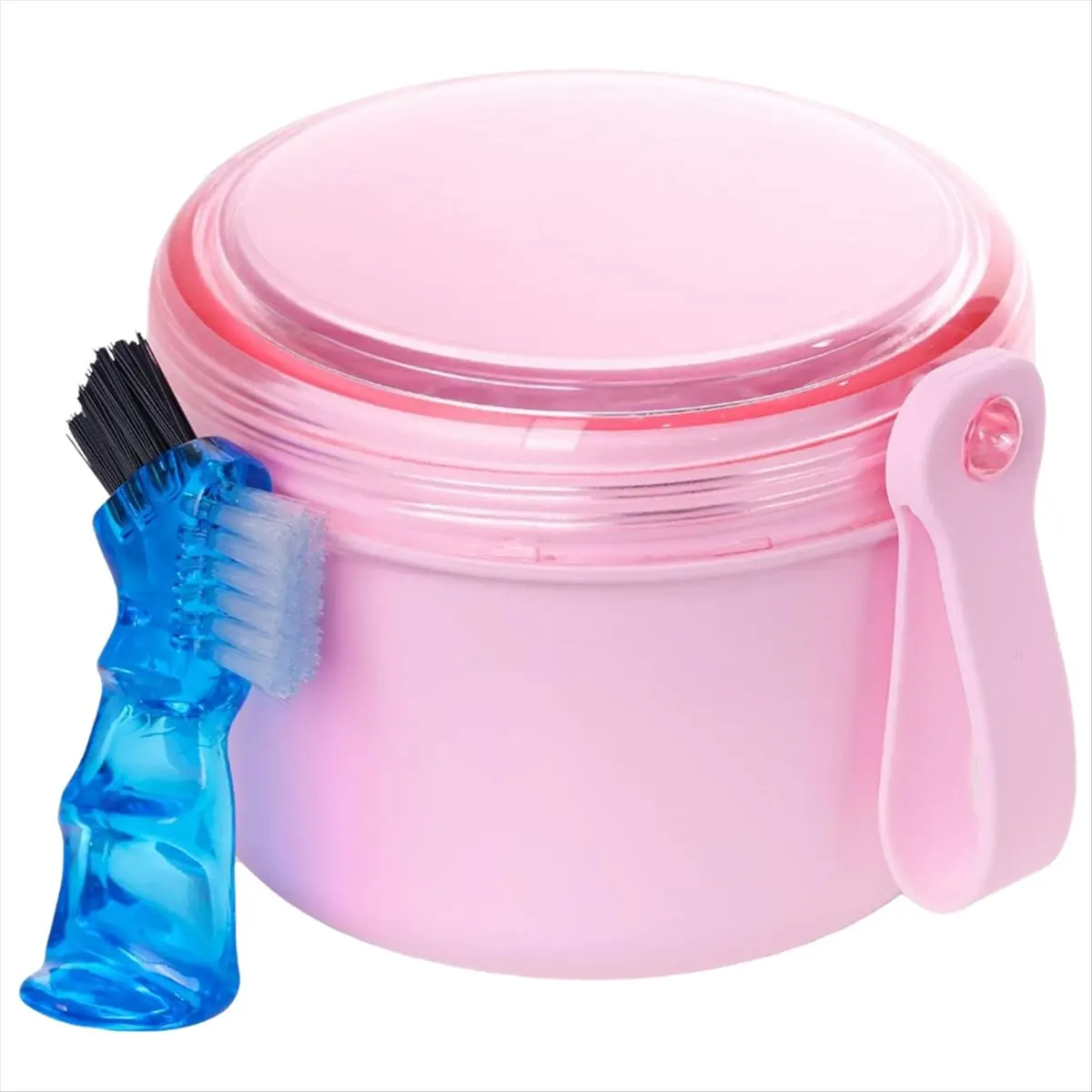 [N84R] Denture Case,Leak Proof Denture Bath Cup for Travel,Denture Container Cups for Soaking Full & Partial Dentures Pink