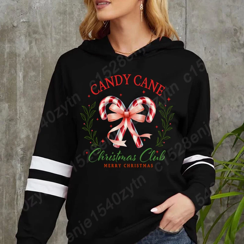 

Толстовка с капюшоном Candy Cane Christmas Club, новая женская осенне-зимняя толстовка, хит продаж, женская толстовка, пуловер больших размеров