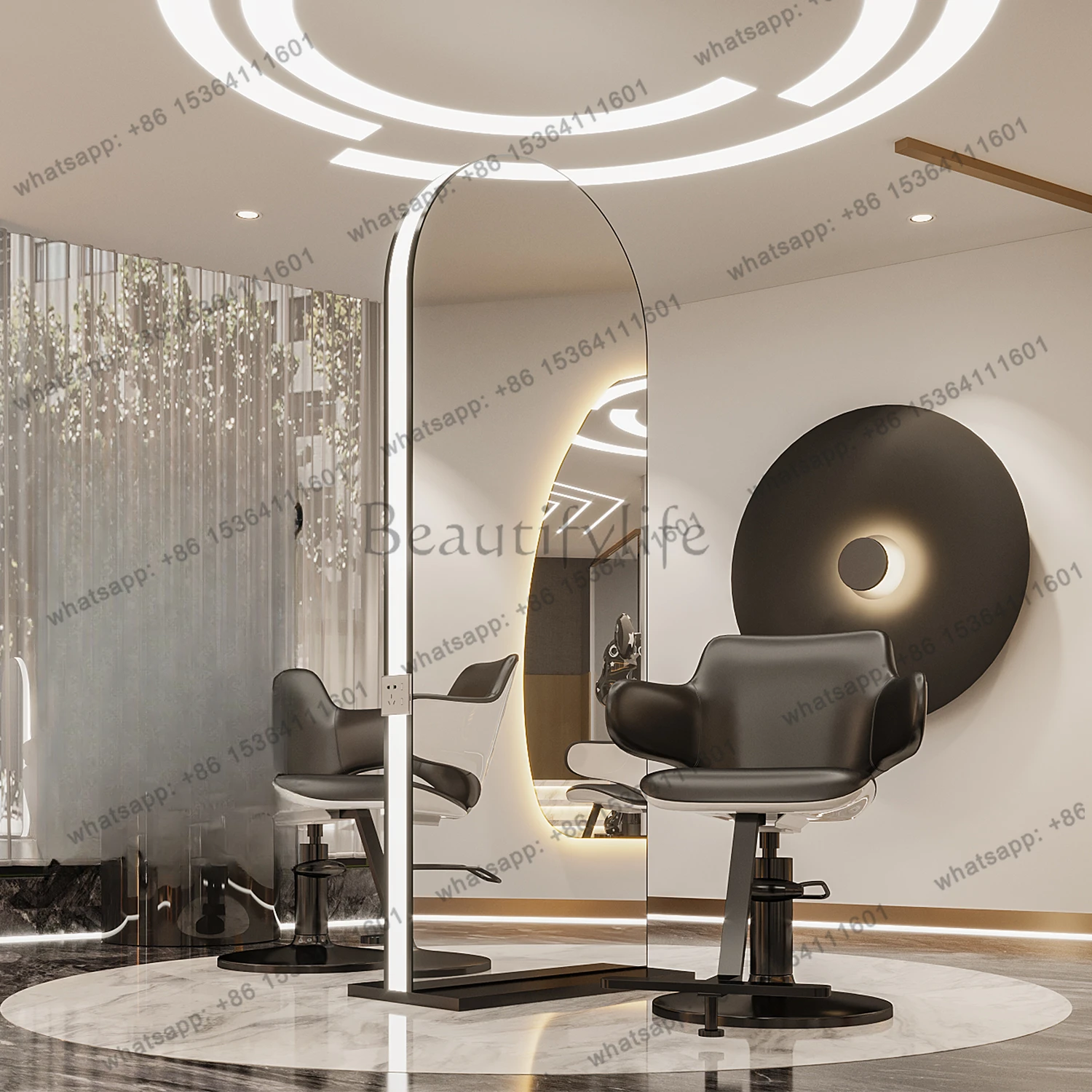 9LS18 hair salon mirror table single and double-sided perm and dyeing floor-to-ceiling hair salon special with light