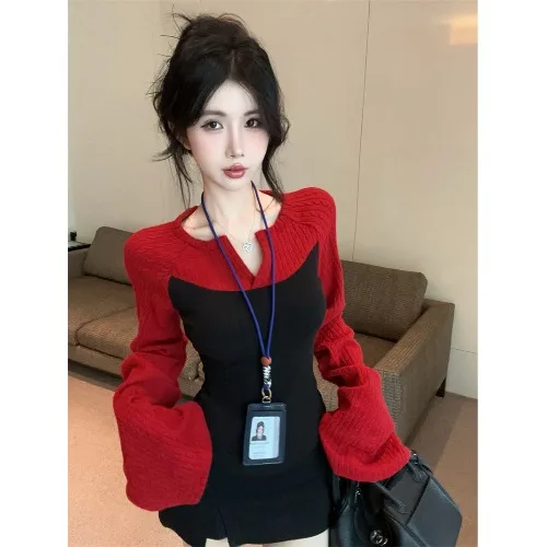 Sweaters Jumpers Pullovers Women Knitted Clothing Contrast Seam Athletic Leopard Outdoors Tops Streetwears Performance Sport OL view 6