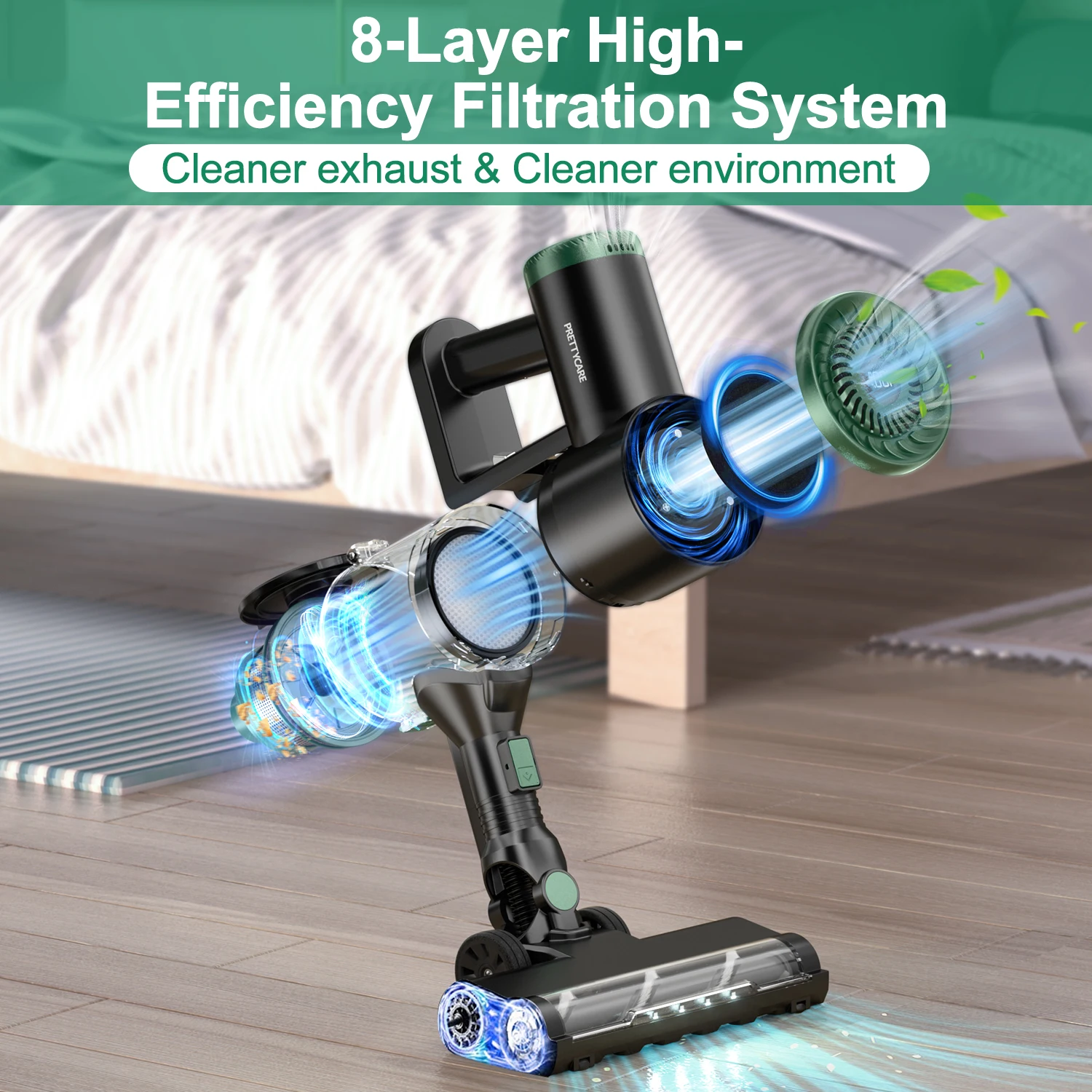 PrettyCare WP1 Cordless Vacuum Cleaner 25 Kpa 35Minutes Stick Vacuum Cleaner With Battery Level Display For Home Pet Hair Area