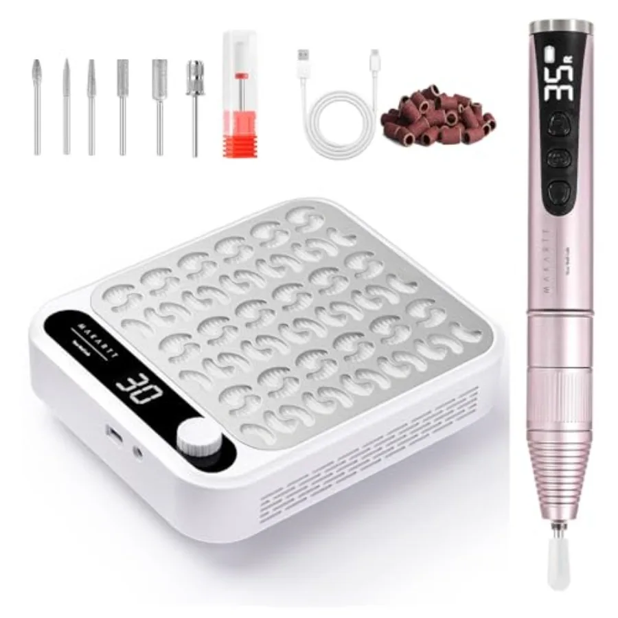 

Electric Nail Drill Rechargeable 35000 RPM Professional Efile with Dust Collector for Nail Art Red High-Speed Rotary To