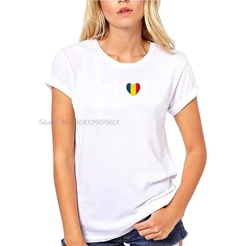 

Crazy Romania Country Flag Heartbeat Pride T-Shirt Women Natural Outfit Classic Awesome Tshirts Hip Hop Tees