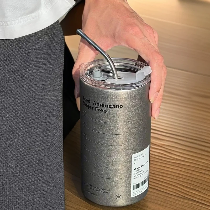 Escritório simples de alto valor copo térmico moda tendência xícara de café copo de palha de aço inoxidável portátil nicho caneca de café garrafa de água 2