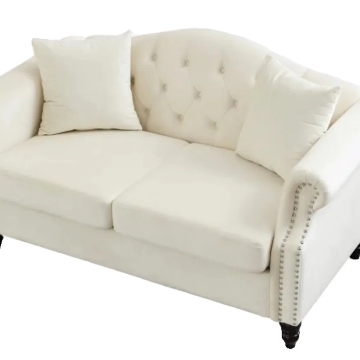 

White fabric buckle sofa American country retro small apartment villa new straight row sofa