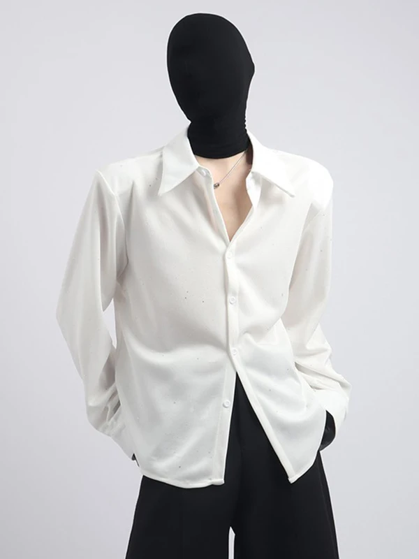 

Tianxing Men's Long Sleeve Shirt Sparkling Loose Fashionable Korean Design Spring Autumn New Style Bright Sequin Button up