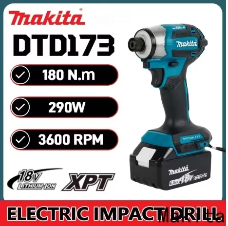 새로운 Makita DTD173 18V 무선 임팩트 드라이버 180 N.m 브러시리스 전기 드릴 스크루 드라이버 LED 라이트 다기능 가정용