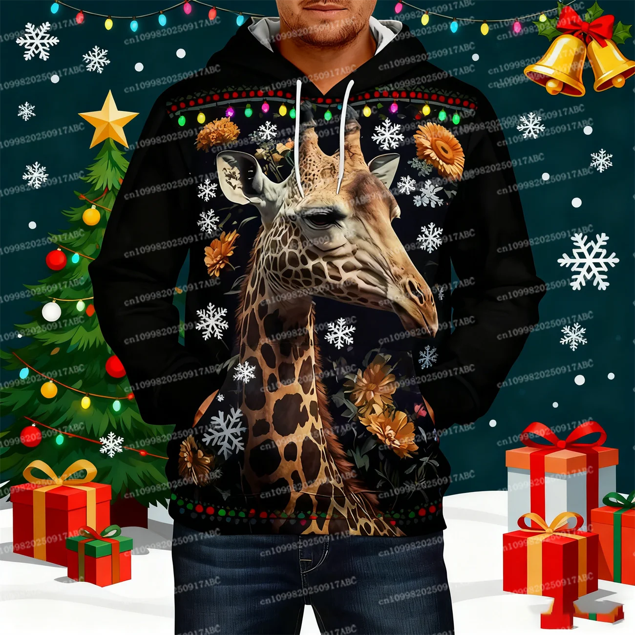 

Рождественская толстовка с жирафом и котом для мужчин, пуловер с 3D принтом, уличная одежда, топ, толстовка, детская толстовка, женская толстовка