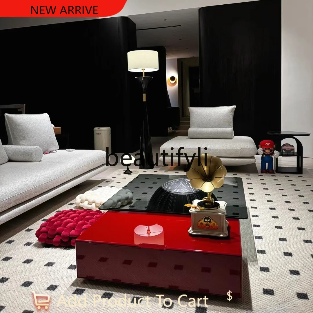 

Minimalist Square Coffee Table Set Light Luxury Modern Glass Large Apartment Living Room G1218