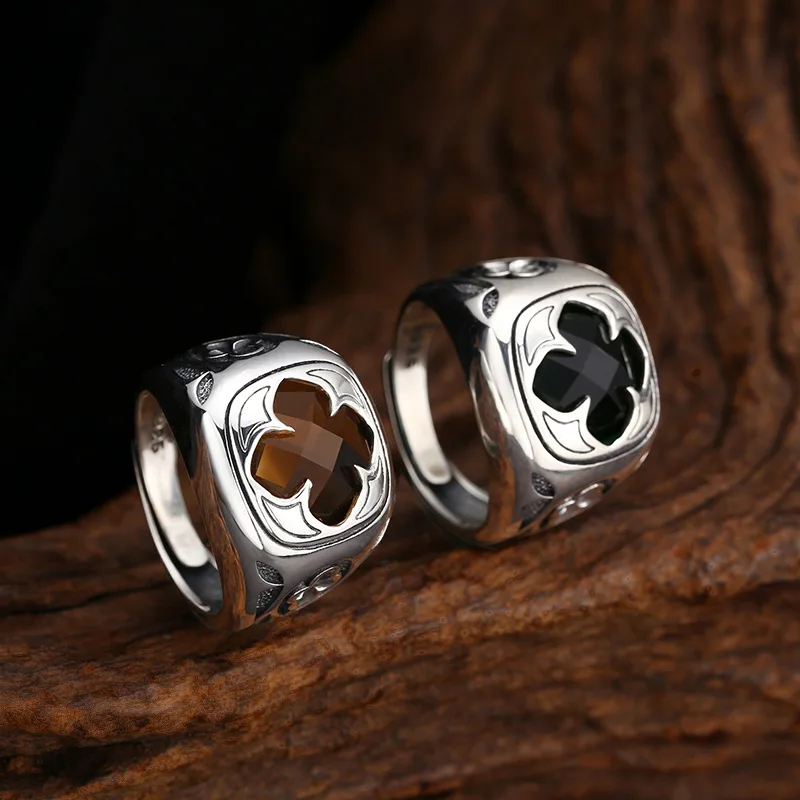 

Оптовая продажа, тайское серебро, ретро, модные персонализированные ювелирные изделия, мужские и женские кольца, регулируемое кольцо из серебра S925, инкрустированное зеленым цирконом