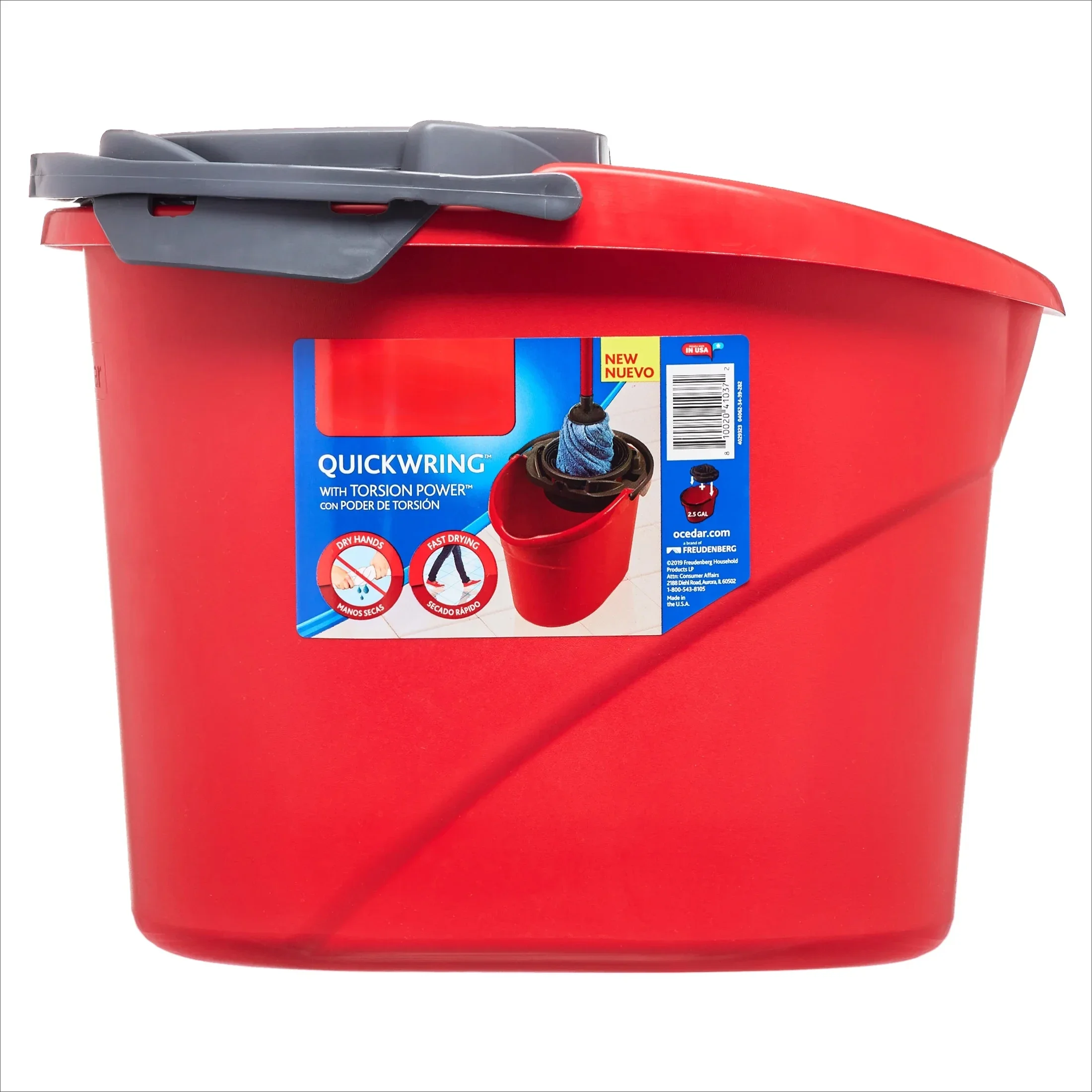 دلو ممسحة سعة 2.5 جالون مع عجلة، أحمر، مع مقبض مطاطي لسهولة التنقل #1