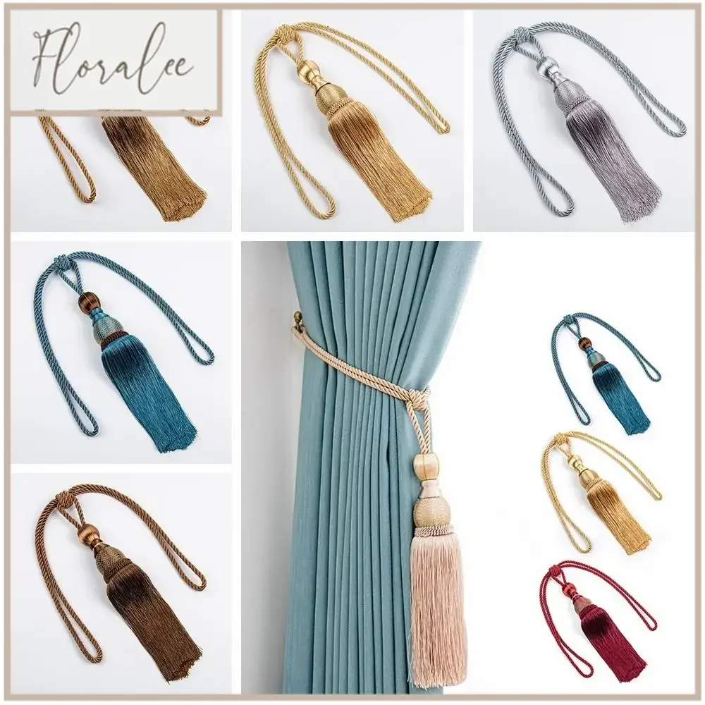 

No Installation Curtain Tassels Tieback Polyester Yarn Punch-free Tassel Curtain Ties Gold Wire Hanging Ball Multicolor