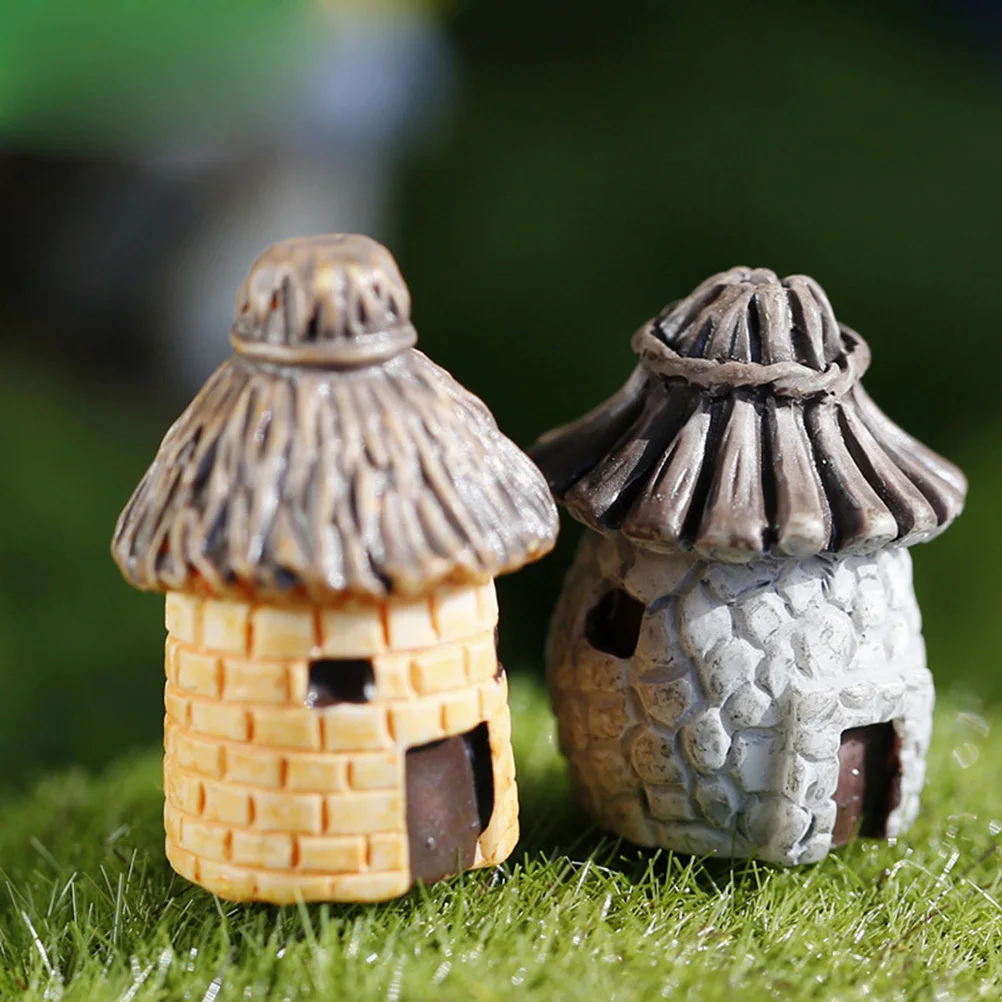 

2Pcs Resin Mini Cottage Miniature Garden Micro Landscape Home Succulent Bonsai Plant Pots Craft Decor