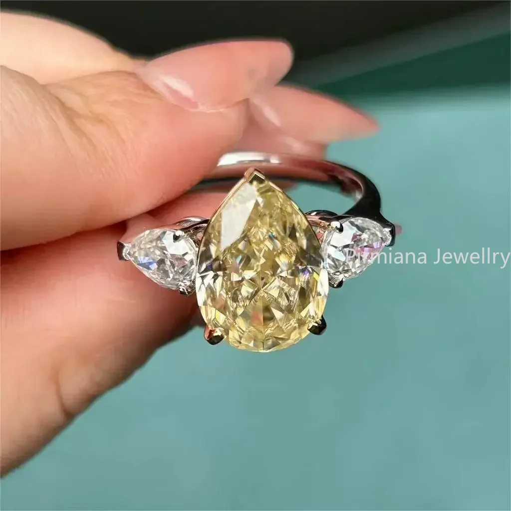 Pirmiana Custom Design 18k 7.26 Carat Fancy Vivid Yellow Moissanite Ring  Engagement/Wedding Jewelry for Women