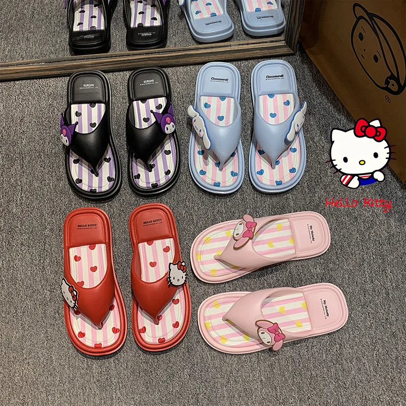 Hello Kitty gruba podeszwa w jodełkę Drag Kawaii Kuromi melodia Y2K wygodna wszechstronna buty na plażę chłodna letnia codzienna kapcie domowe