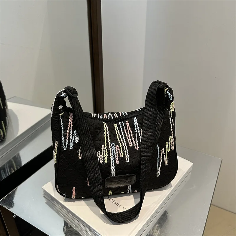 Casual Fashion Trend Striped Embroidered Shoulder Bag Foreign Style Commuter Large Capacity Tote Bag