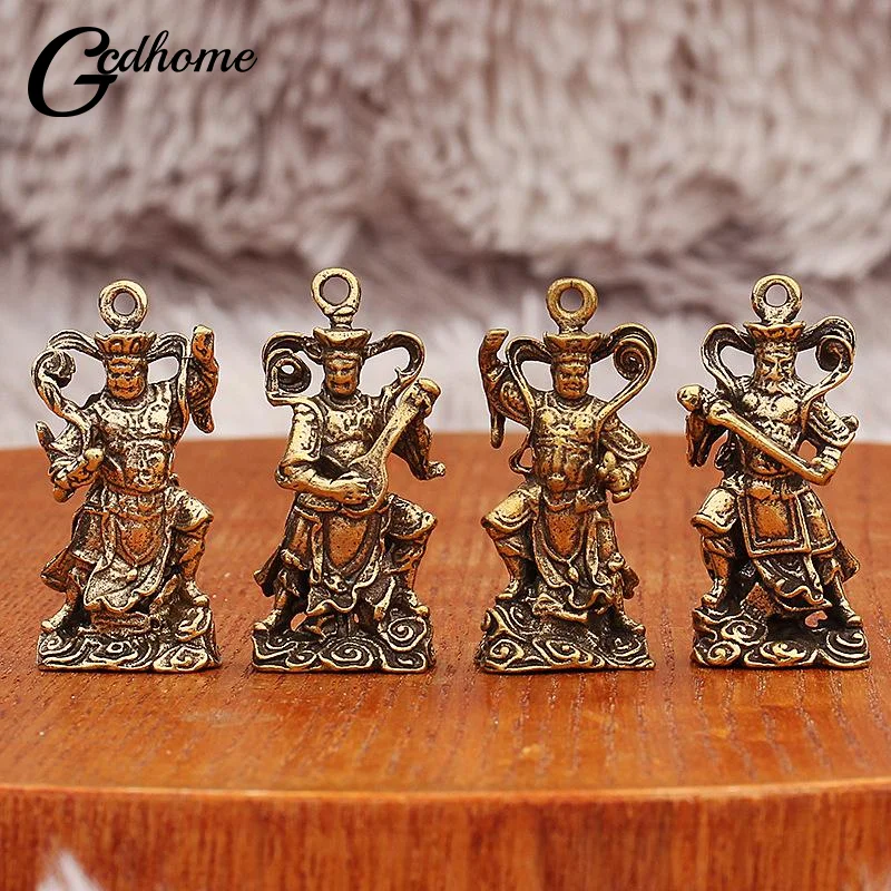 Antique Brass Four Heavenly Kings Statues Decorative  Ornaments for Desktop Living Room Office Spiritual Gift Decor