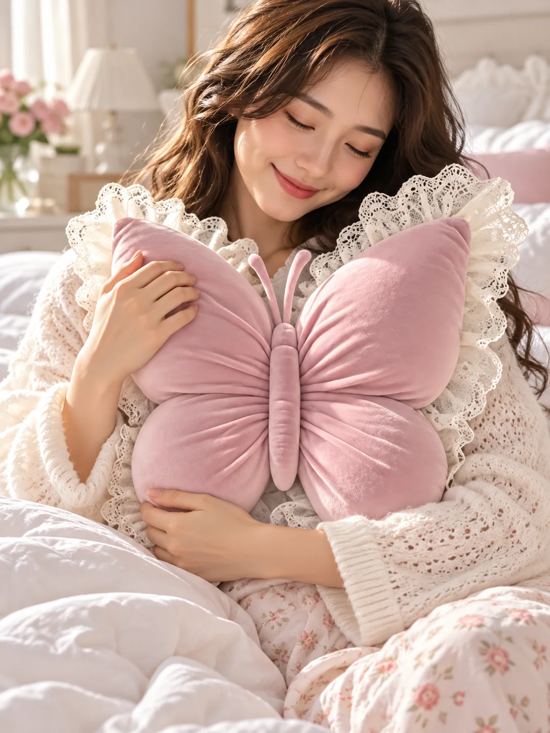 Princess Style Butterfly Cushion, Lace Decorative Pillow for Bedroom, Office, Sofa, Bed and Car