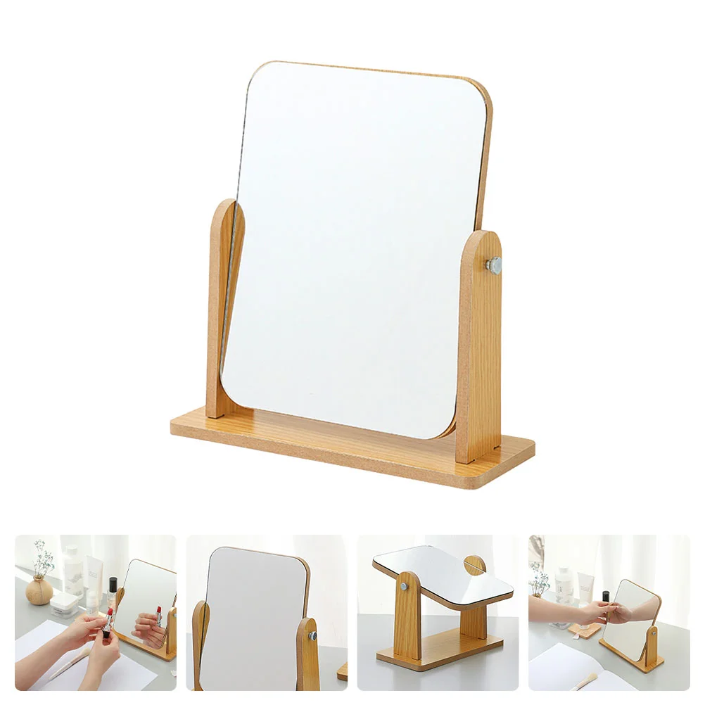 Wooden Vanity Mirror Makeup Tabletop Vintage Mirrors Angle Adjustable Decor Rotating Dressing Stand Simple