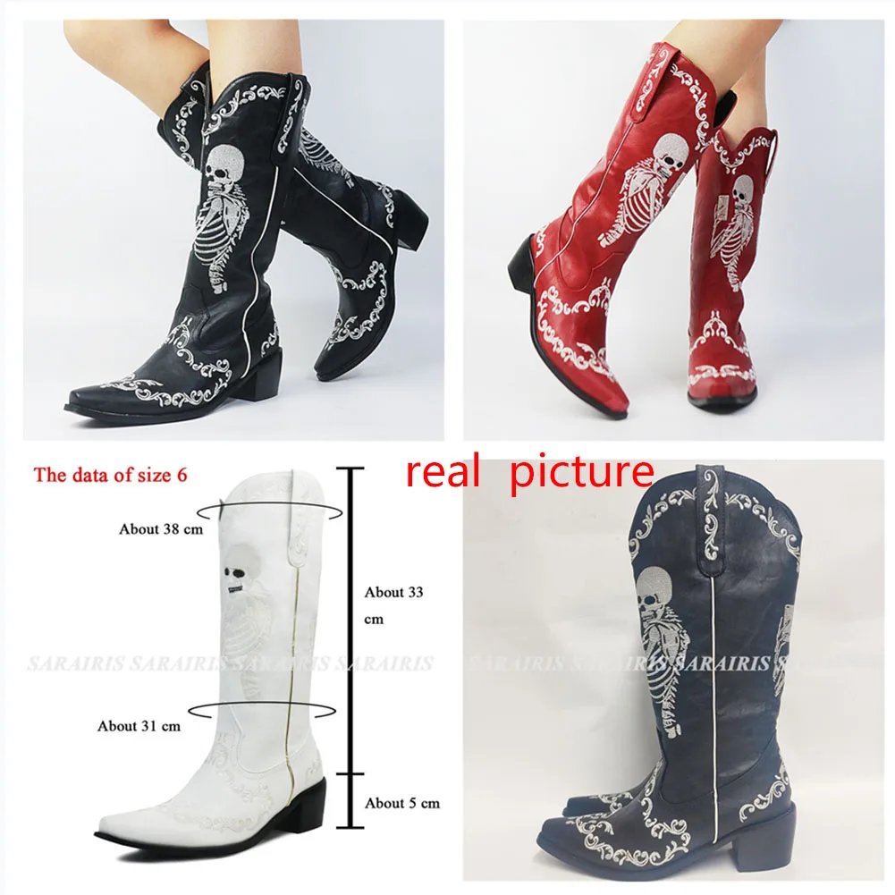 2023 New Cowgirl Platform Western Boots Fashion Pointed Chunky Stars Pattern Women Boots Cool Halloween Party Women Winter Boots