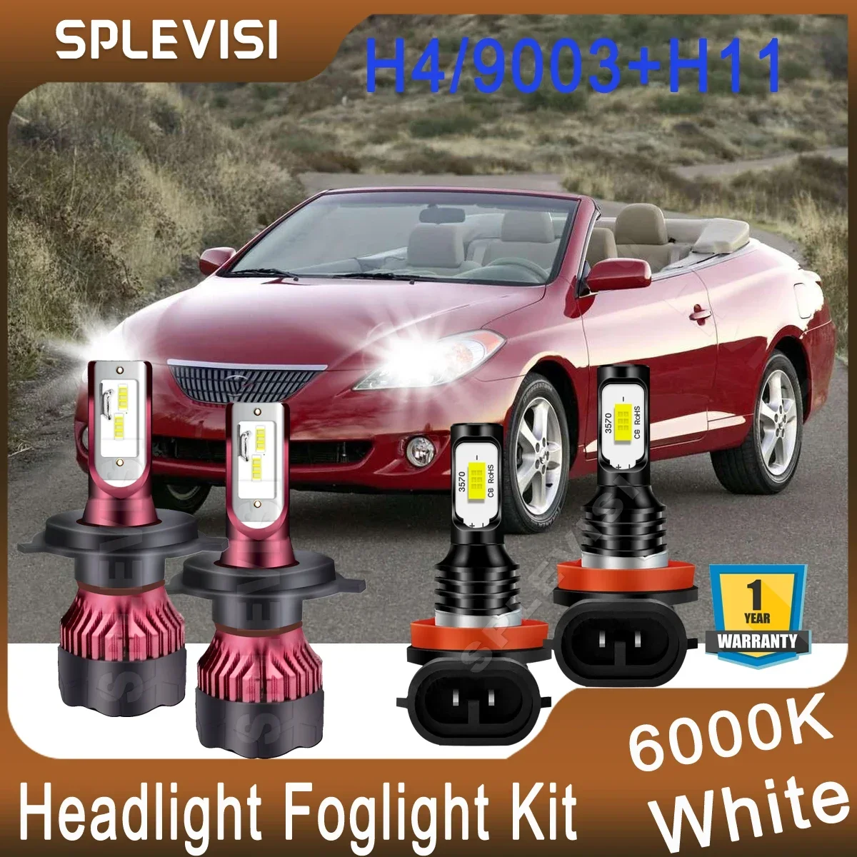 

Plug-and-Play LED Car Light Kit For Toyota Camry 2002 2003 2004 2005 Headlight High Low Beam 9003/H4 Foglight H11 Pure White