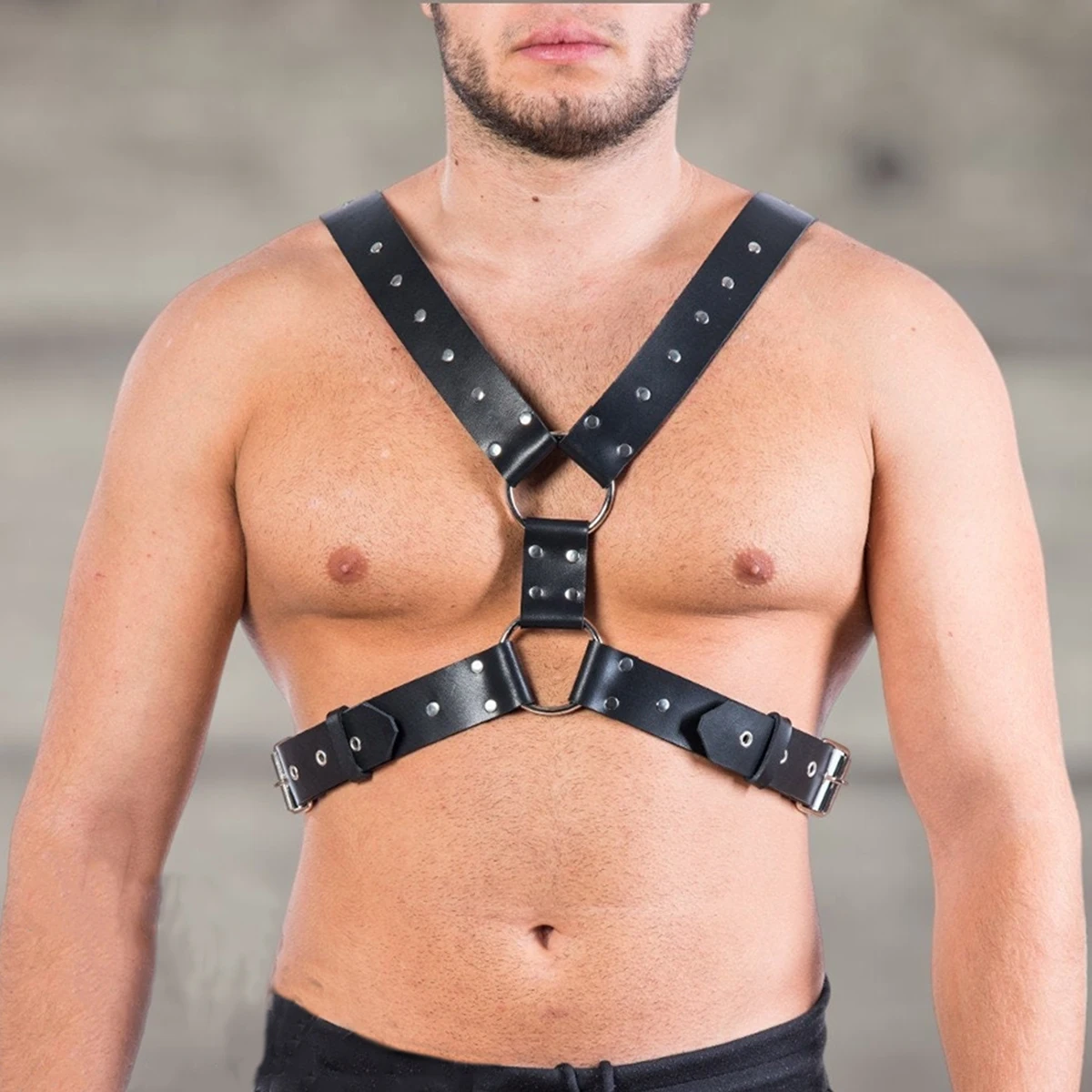 حزام بروتيل جلدي للرجال، حزام ضبط النفس للجسم، قميص قصير عصري قابل للتعديل، حزام بروتيل فاسق