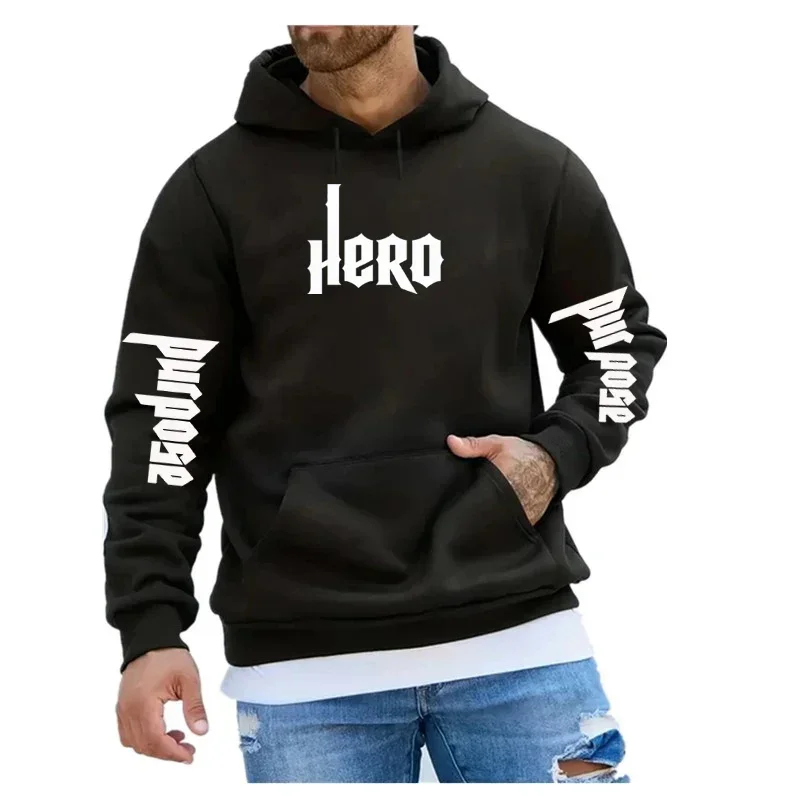 Hero Purpose Printed Sweatshirt Men Harajuku Casual Loose Hooded Fashion Soft Pocket Hoodies Autumn Warm Unisex Pullover Clothes