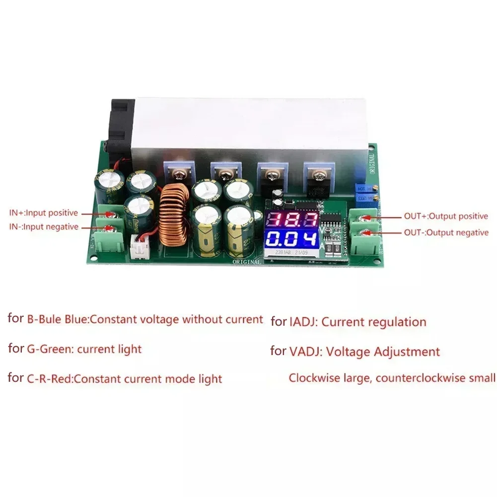 Módulo Step Down DC de alta eficiência com display digital Conversor de tensão ajustável de 20A para tensões de entrada de DC12 a 80V