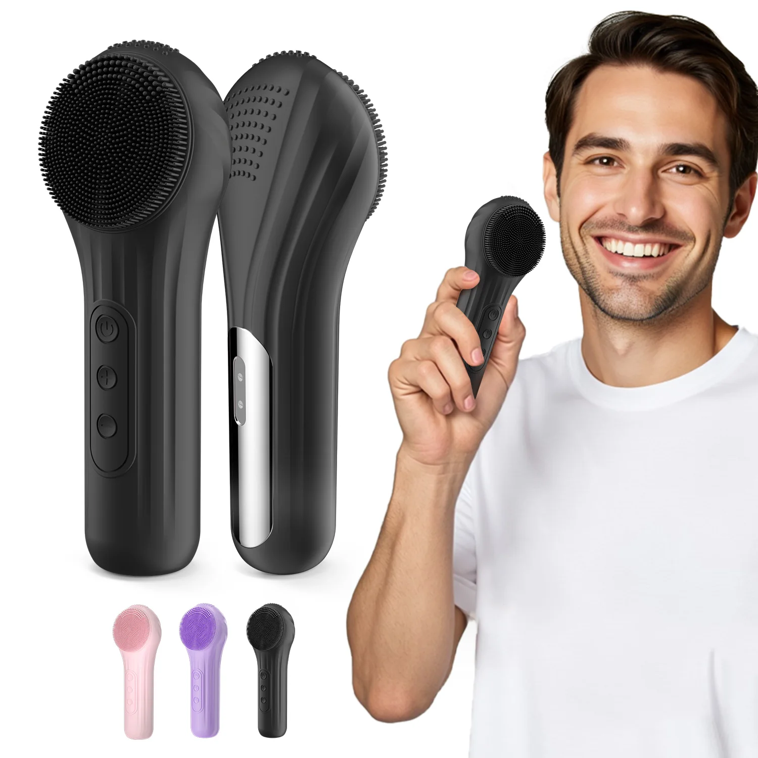 Facial Cleansing Brush Rechargeable Waterproof Scrubber Exfoliating Vibrating Heat Deep Clean Portable Face Cleaner Skin Care