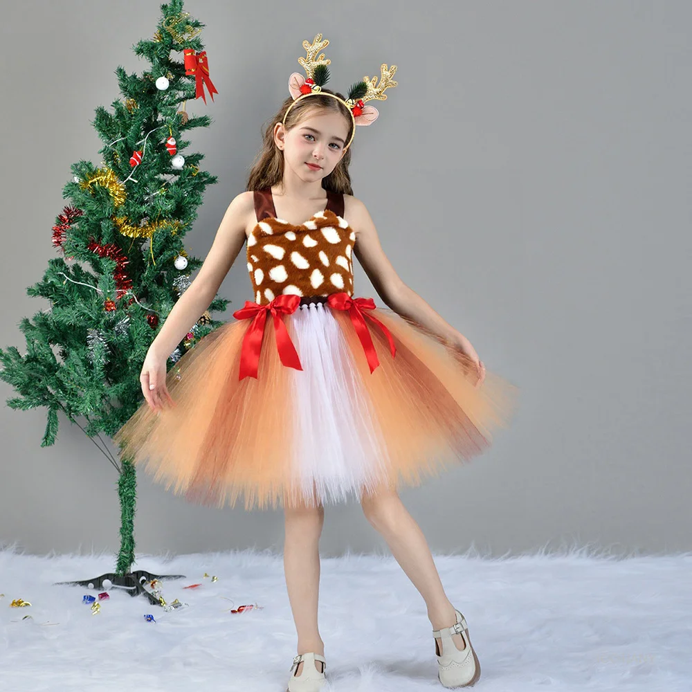 Disfraz de mascarada de animales de Navidad para niñas, disfraz de alce bonito, vestido de fiesta de Carnaval de cumpleaños para niños, vestido de fiesta para bebés 2025