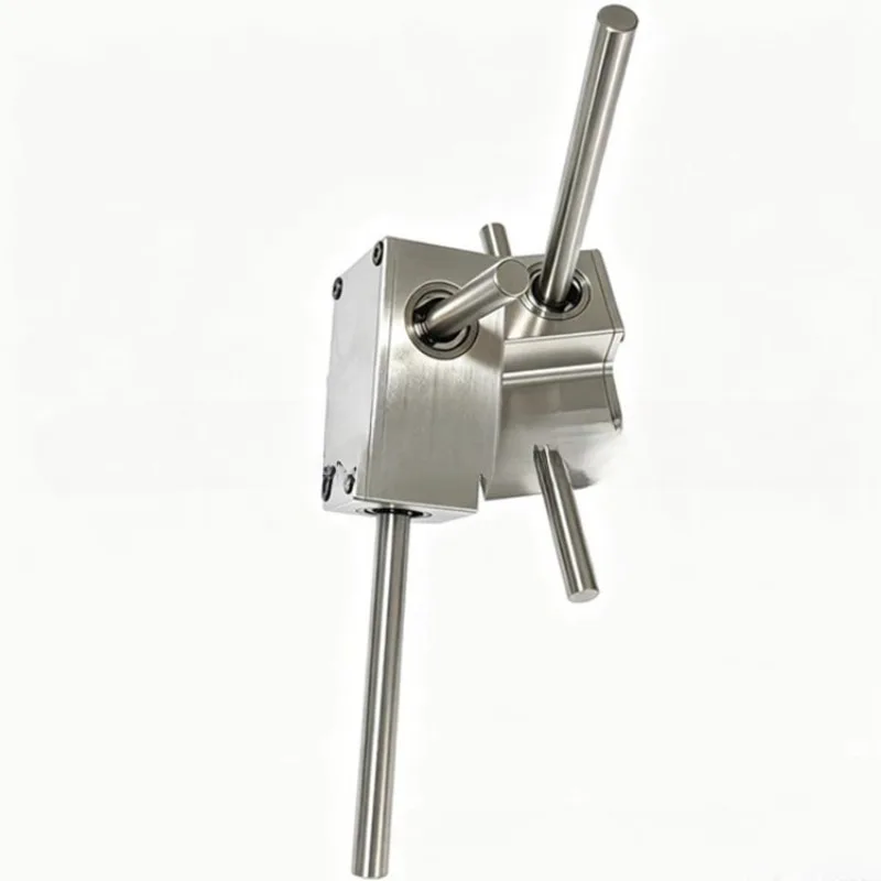 90 Degree Commutator Spiral Bevel Gearbox Small Reduction Ratio 1:1 Double Output Shaft 8 Axis 10 Gear Reducer