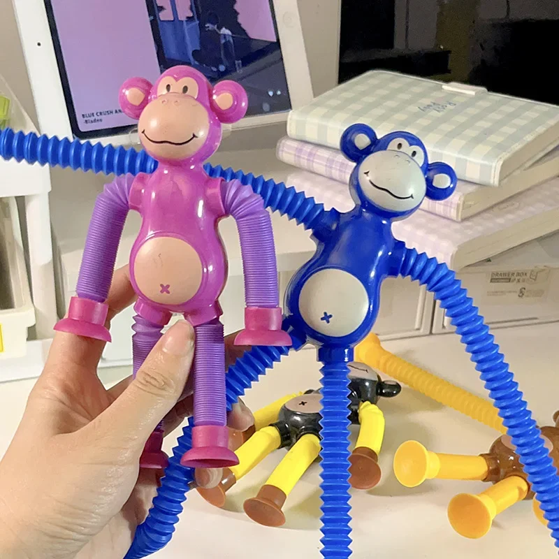 Suction Cup Monkey Pop Tubes Fidget Toys Decompression Stretch Tube Stress Relief Sensory Toys for Kids Adult Party Gifts