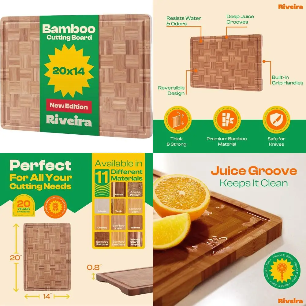 

End Grain Bamboo Cutting Board - 20x14 Kitchen Decorative Wooden Boards with Innovative Juice Grooves