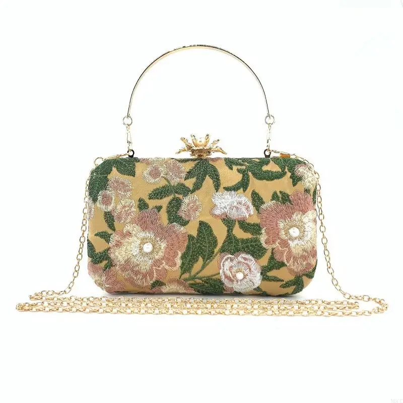 M6CC Fashion Evening Bag Crossbody Bag Embossed Embroidery Flower Clutch Purses Party Handbag for Anniversary Engagement