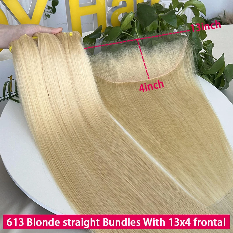 

Прямые светлые волосы 613 HD Lace Frontal с пучками, 100% натуральные человеческие волосы, вьетнамские необработанные девственные волосы для наращивания, 13x4, настоящие невидимые HD-прозрачные кружочки