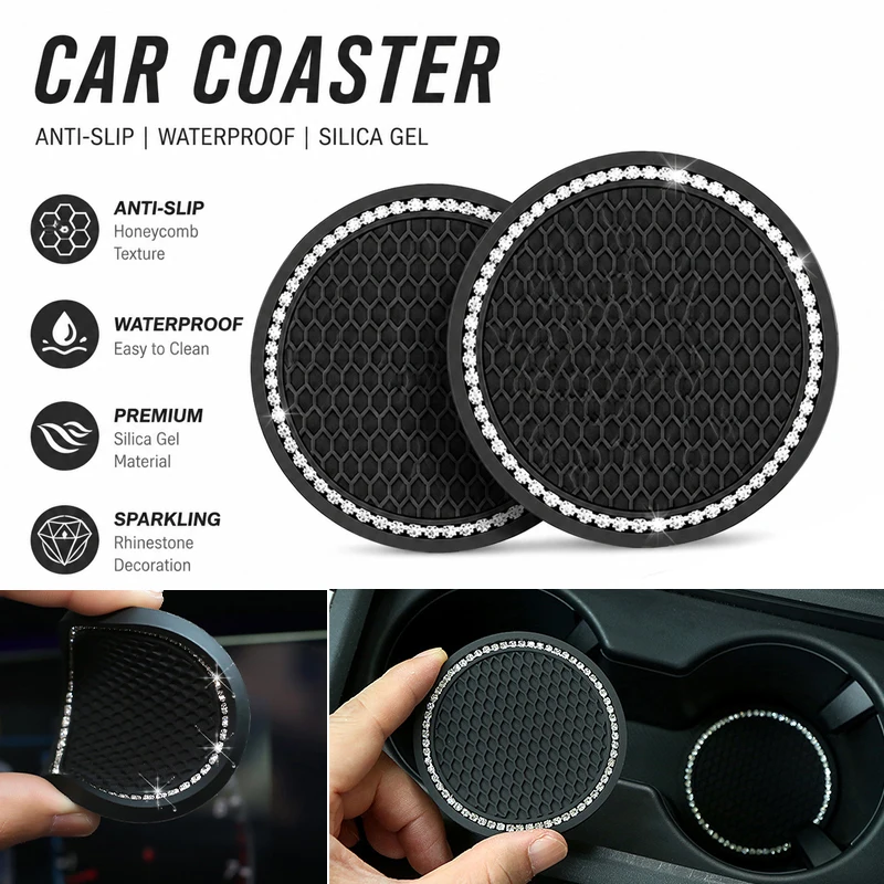 2PCS Universal Silicone Cup Mat, Waterproof Anti-Scratch Drink Holder Insert Pads Non-Slip Vehicle Interior Decor Accessories