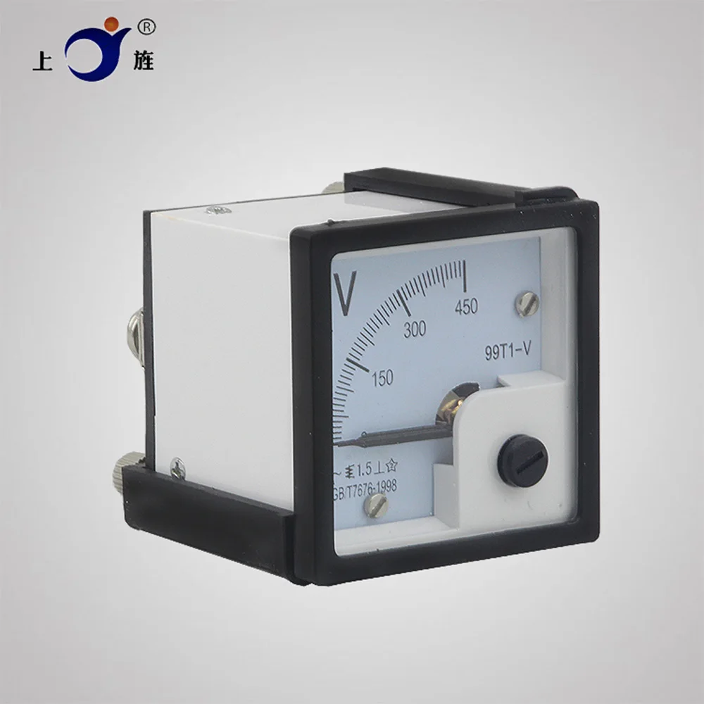 1Pcs 99T1 AC 50V 100V 150V 300V 450V 500V Fine Tuning Dial Panel Analog Voltage Meter Voltmeter White Black 48*48mm