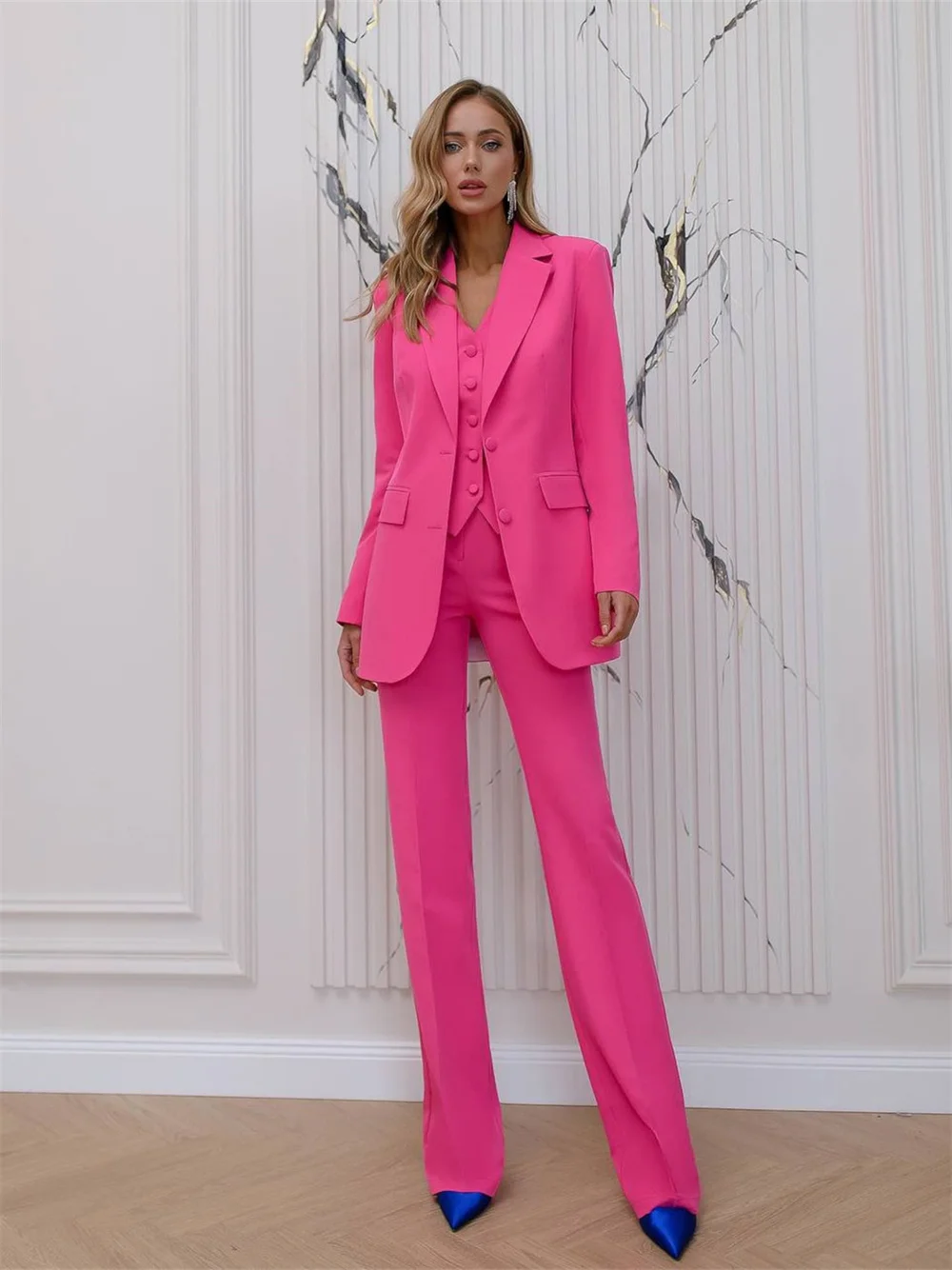 Popular Women's Spring New Fashion Professional Suit Matching Set Pink Elegant Casual Blazers Pants Two Piece Female Clothing