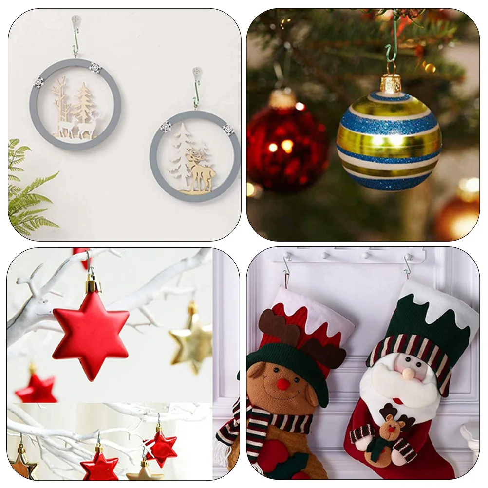

100 Pcs Christmas Hanger Hook Decoration Hanging Multifunction Dark Green Plastic Hooks