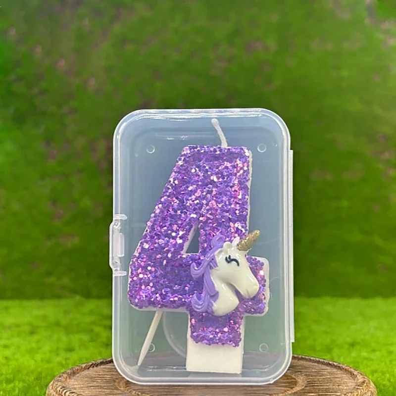 Velas con número de cumpleaños de unicornio, vela púrpura, adornos de pastel de fiesta para niños, decoración de fiesta