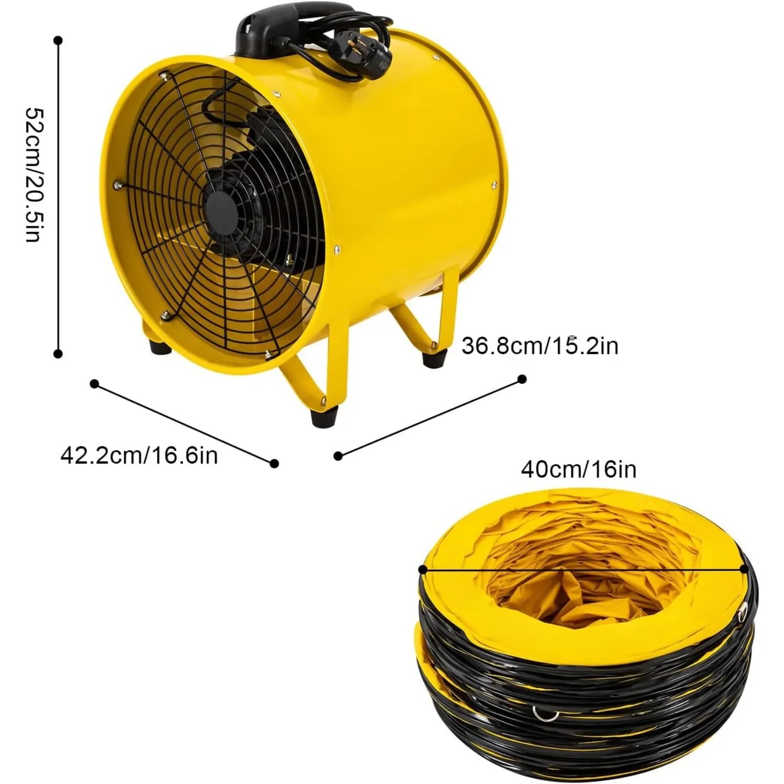 

16-дюймовый универсальный вентилятор с канальным шлангом 32,8 фута, портативный домашний вентилятор мощностью 1100 Вт, высокоскоростной вентилятор