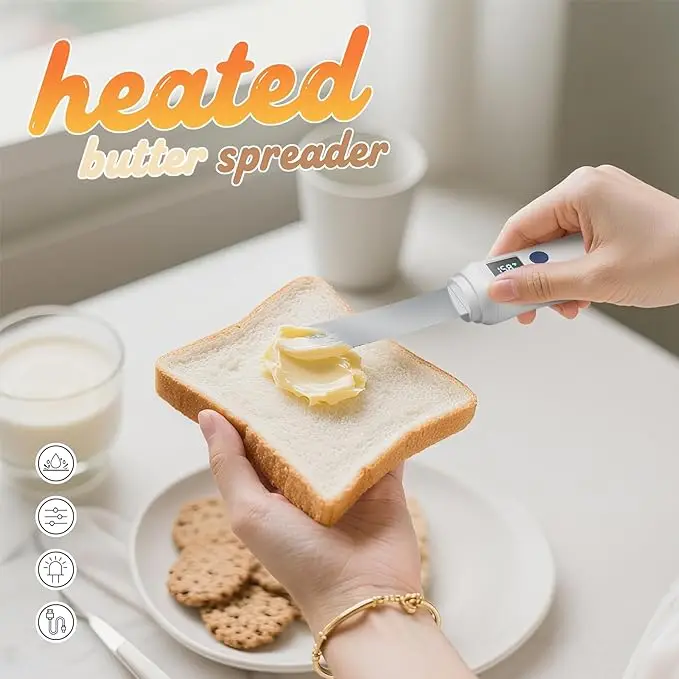 

Smart Heated Butter Knife Stainless Steel Spatula Electric Butter Spreader Rechargeable for Hard and Cold Butter, Cream Cheese