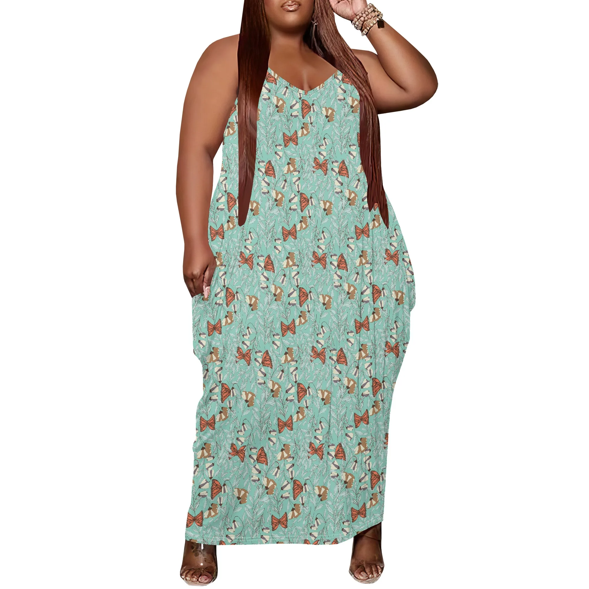 

Women's Plus Size Dress Loose Slip Maxi Dress with Pocket Breathable Elegant Butterfly Print XL-6XL​