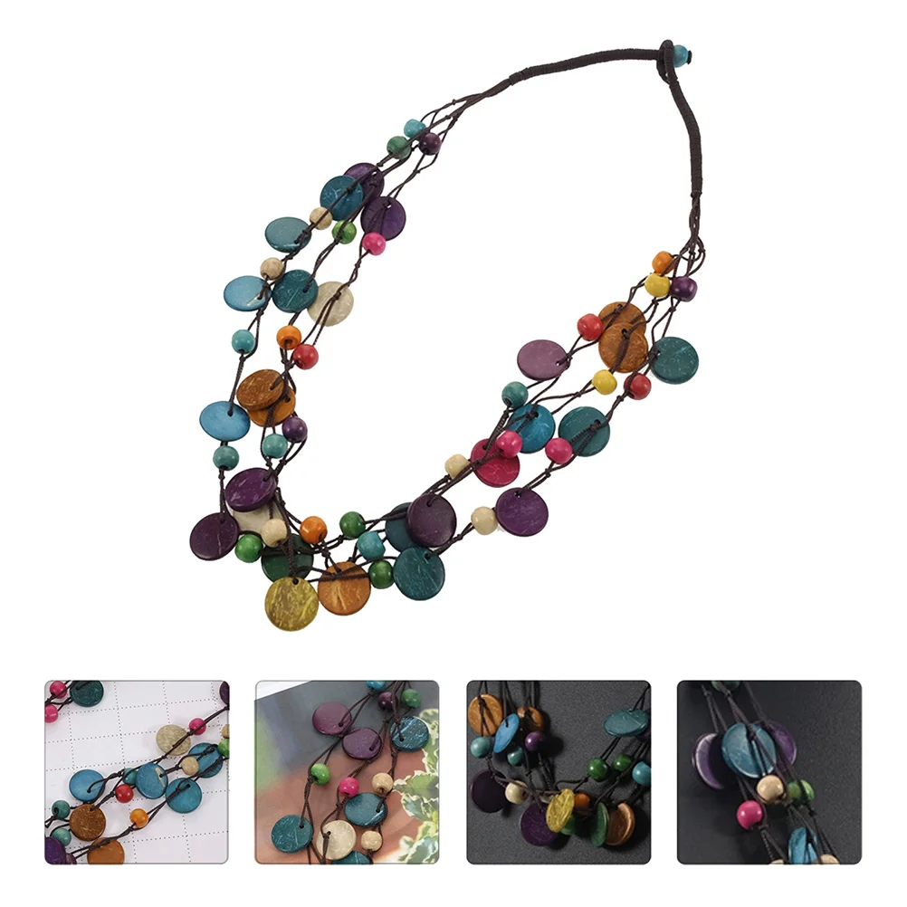 

2 Pcs Coconut Shell Necklace Vintage Bohemia Ethnic Retro Women Jewelry Gift Wood Bead Necklaces for Girls Daily Wear Party