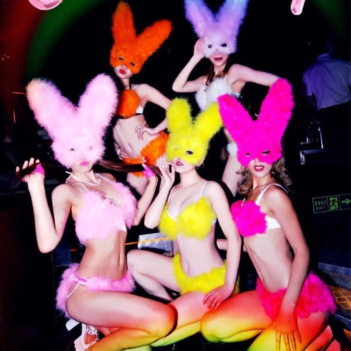 ใหม่ Furry Bunny Ear Mask Party Bar Ds Lead Dance