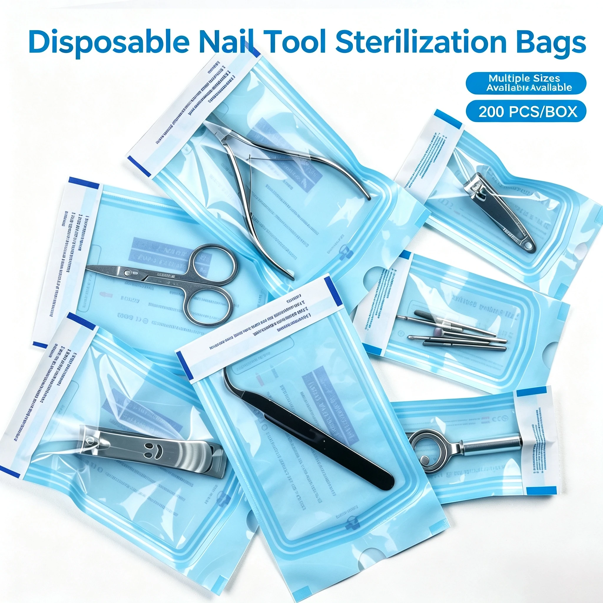 200PCS Self-Sealing Sterilization Pouches Bags Disposable Nail Art Disinfection Bag Nail Dental Tool Storage Bag 2 Sizes