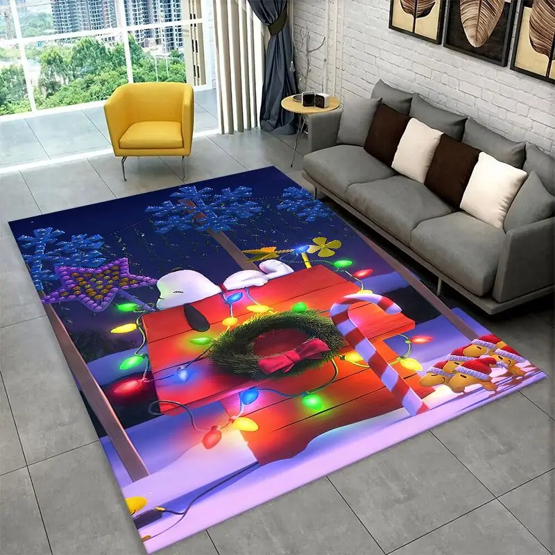 HD Funny S-Snoopy Cartoon Dog Carpet Rug for Playroom Bedroom Living Room Sofa Home Decor,Game Area Rug Non-slip Floor Mat Fest
